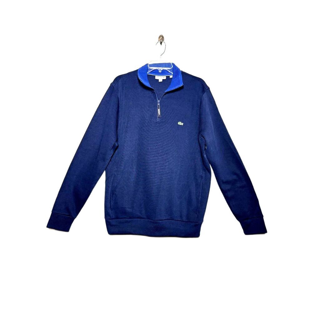 Lacoste Men’s Navy Blue Half Zip Long Sleeve Sweater XL Cotton